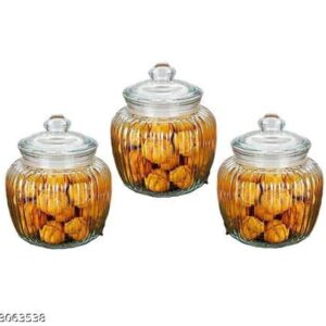 Pack Of 3, 680 Ml Glass Pop Jar With Glass AirTight Lid For Pickle, Spice, Cand