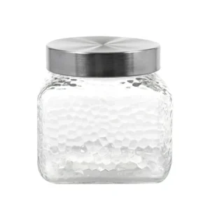 lass Jar Square Honeycomb Embossed w S/Steel Lid 1200ml