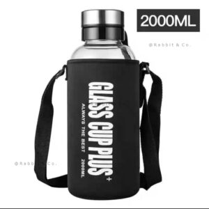 2000ML/ large-capacity glass water bottle high Borosilicate Glass 2লিটার বোতল সাথে কাভার ফ্রি